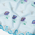 Powder blue Premium Swiss cotton voile (Thobe) fabric with forest green, purple, blue, multicolor lurex embroidery having stone work in floral design-D8009