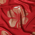 Crimson red Premium pure silk crepe fabric with same tone jacquard and gold metallic lurex in floral design-D14632 - Regal Fabrics