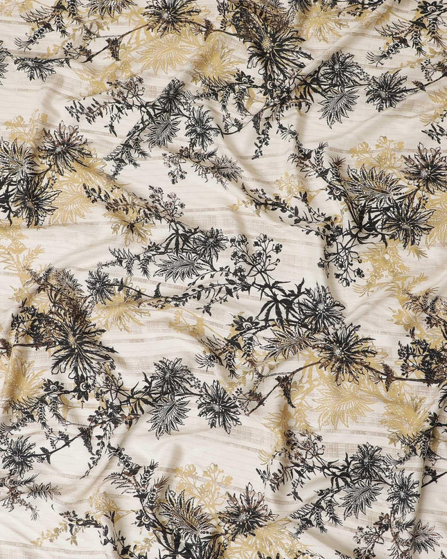 Beige viscose crepe printed fabric with multi colour prints in floral design-D11160