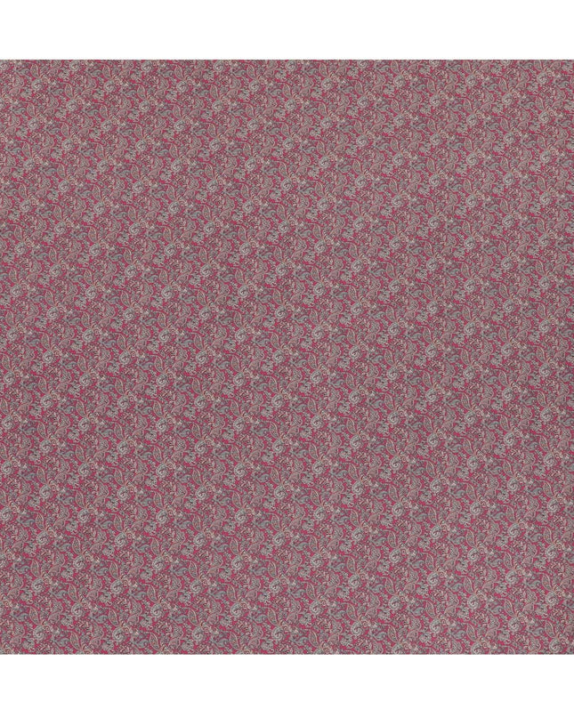 قماش كريب صناعي وردي كرزي مع طباعة متعددة الألوان بتصميم فاخر-D15022