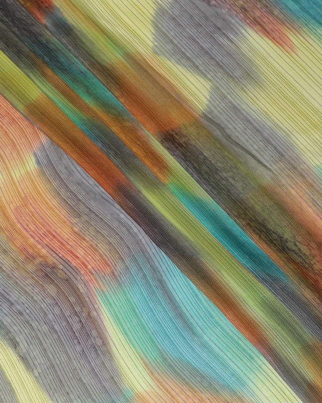 قماش شيفون من الحرير الخالص متعدد الألوان مع لوريكس معدني ذهبي بتصميم مخطط -D12619