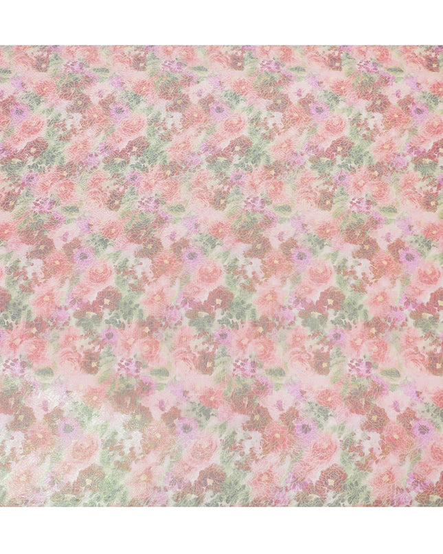 قماش شيفون حريري نقي فاخر متعدد الألوان مع لوريكس معدني أخضر نيون بتصميم زهور-D15461