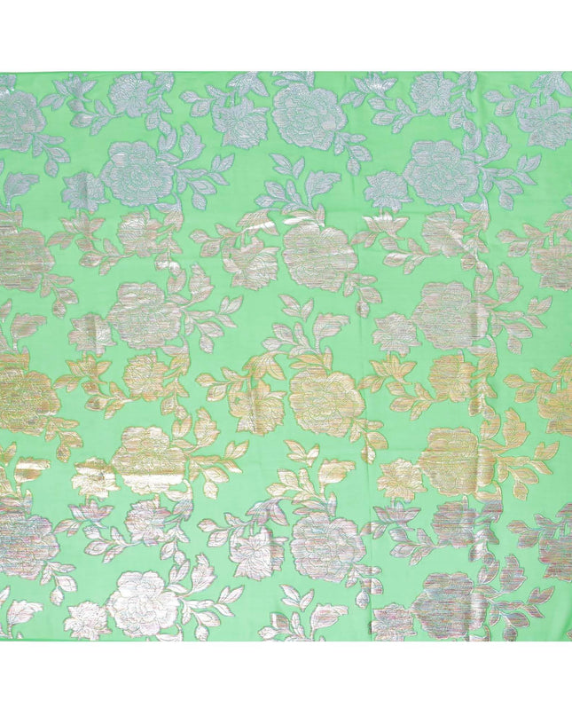 قماش شيفون من الحرير الخالص باللون الأخضر مع لوريكس معدني متعدد الألوان بتصميم زهور - D8940