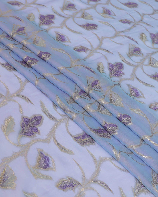 قماش شيفون من الحرير الخالص الفاخر مع فسكوز أرجواني ولوريكس معدني ذهبي بتصميم زهور-D13186
