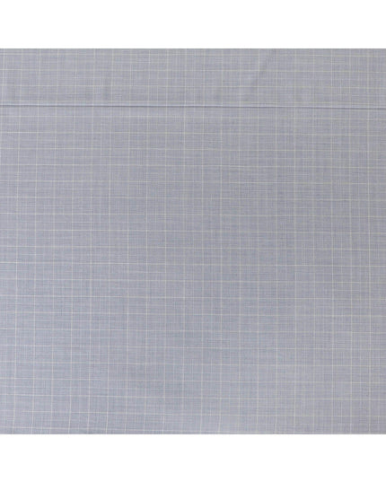Powder blue Super 150's English all wool suiting fabric with beige checks design-D6842 Regal Fabrics