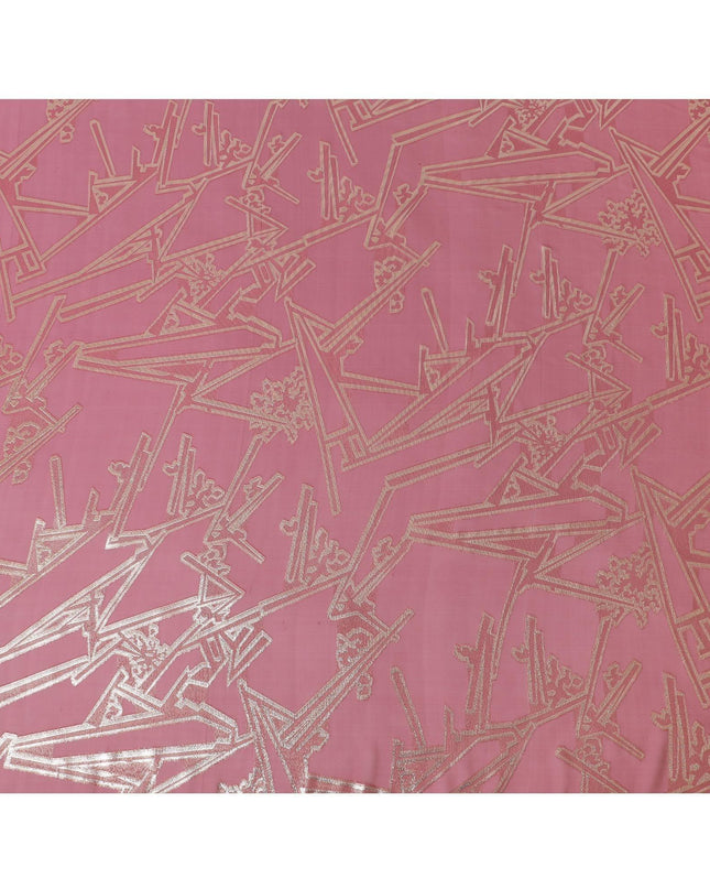 قماش شيفون من الحرير الخالص الفاخر باللون الوردي الكرزي مع لوريكس معدني ذهبي بتصميم تجريدي -D13843