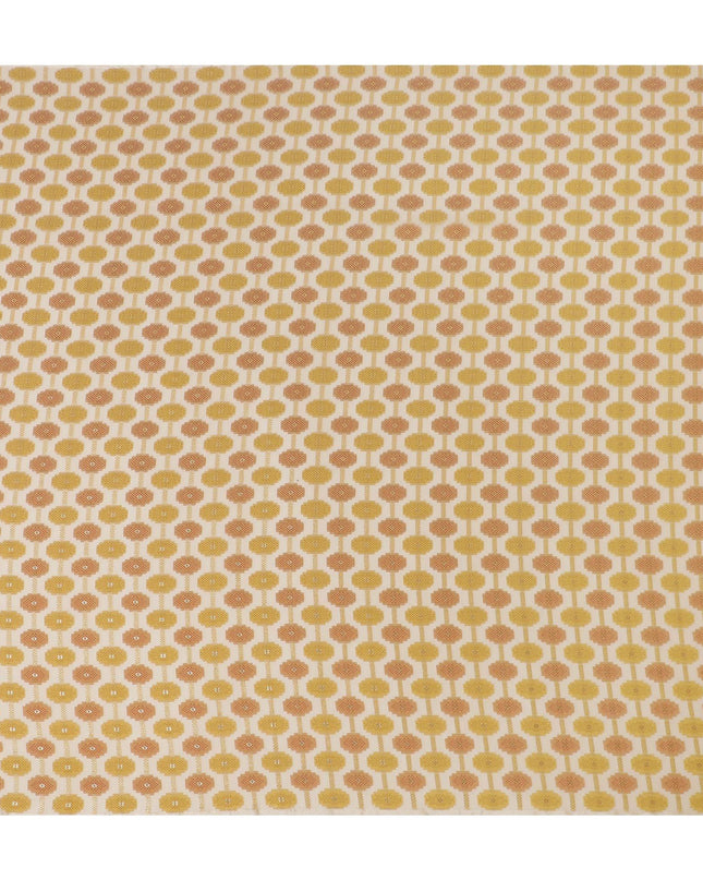 قماش شيفون حريري فرنسي (فرنساوي) ذهبي فاخر بنفس اللون، فيسكوز بني مع لوركس معدني ذهبي بتصميم تجريدي -D12706