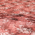 Rusty orange Premium Italian silk chiffon dirac (makmal) fabric with off white and black print having velvet jacquard in floral design-D8701 Regal Fabrics