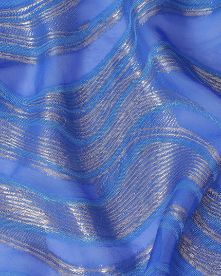 Royal blue Premium pure French (Fransawi) silk chiffon fabric with same tone viscose having silver metallic lurex in abstract design-D14227