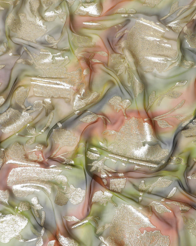 شيفون من الحرير الخالص متعدد الألوان مع لوريكس معدني ذهبي بتصميم الأزهار-D11378