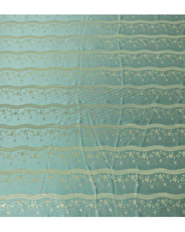 قماش ساتان من الحرير الخالص باللون الأخضر بنفس اللون وطبقة ذهبية معدنية بتصميم مخطط - D11050