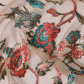 Brown synthetic chiffon fabric with multicolor print having jacquard in floral design-D13771 Regal Fabrics