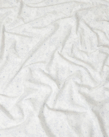 قماش الكتان الإيطالي النقي الفاخر باللون الأبيض الفاتح مع طباعة باللونين الأزرق والأبيض بتصميم الأزهار-D13995