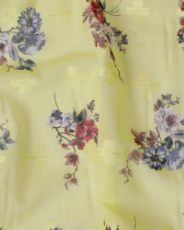 Sunflower yellow cotton voile fabric with same tone clipcord having multicolor print in floral design-D9065 Regal Fabrics