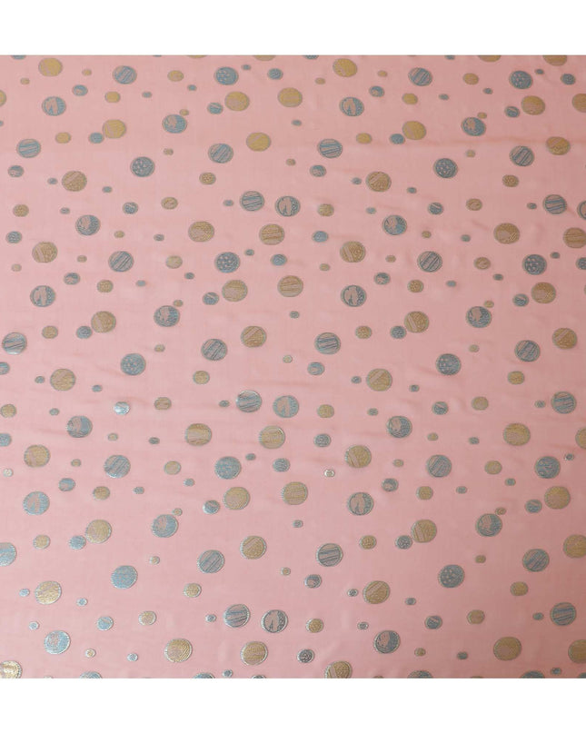 قماش شيفون من الحرير الخالص الفاخر باللون الوردي مع لوريكس معدني باللونين الأزرق والذهبي بتصميم هندسي -D9117