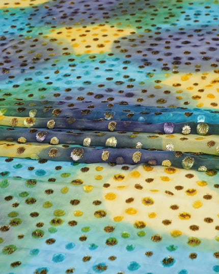 Multicolor premium pure silk chiffon makmal dirac with multicolor velvet jacquard in polka dot design-D9652 Regal Fabrics