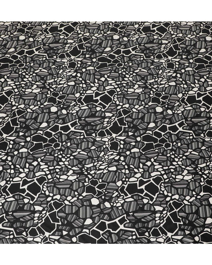 Black Premium Italian viscose fabric with cream print in abstract design-D12522