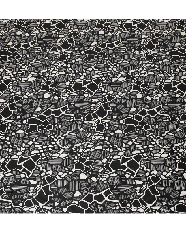 Black Premium Italian viscose fabric with cream print in abstract design-D12522