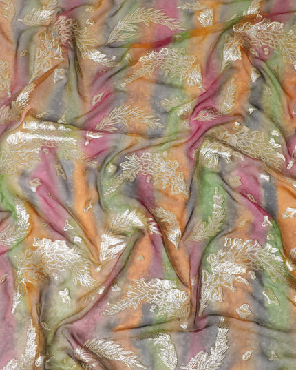 قماش شيفون حريري نقي فاخر متعدد الألوان مع لوركس معدني ذهبي بتصميم زهور-D14238