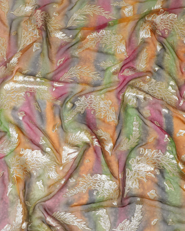 قماش شيفون حريري نقي فاخر متعدد الألوان مع لوركس معدني ذهبي بتصميم زهور-D14238