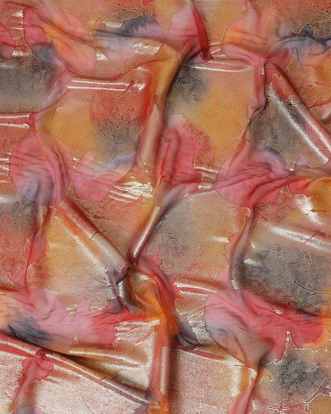 قماش شيفون حريري نقي ممتاز متعدد الألوان مع لوريكس معدني ذهبي بتصميم زهور-D9276