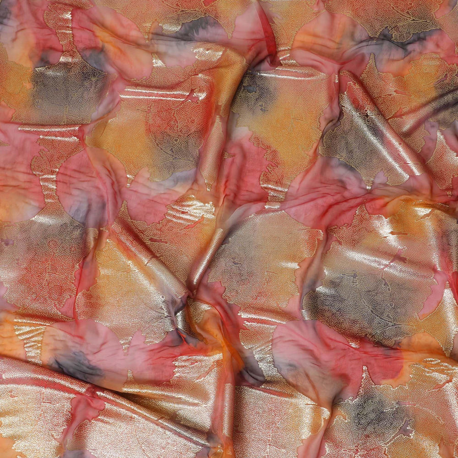 قماش شيفون حريري نقي ممتاز متعدد الألوان مع لوريكس معدني ذهبي بتصميم زهور-D9276