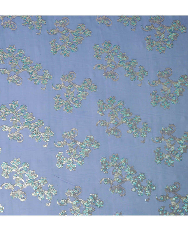 قماش من الشيفون الحريري الخالص الفاخر ذو اللونين الأزرق البروسي مع الفيسكوز الأزرق والوركس المعدني الذهبي بتصميم الأزهار-D13184