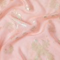 Peach Premium pure silk chiffon fabric with gold and neon green metallic lurex in floral design-D13266