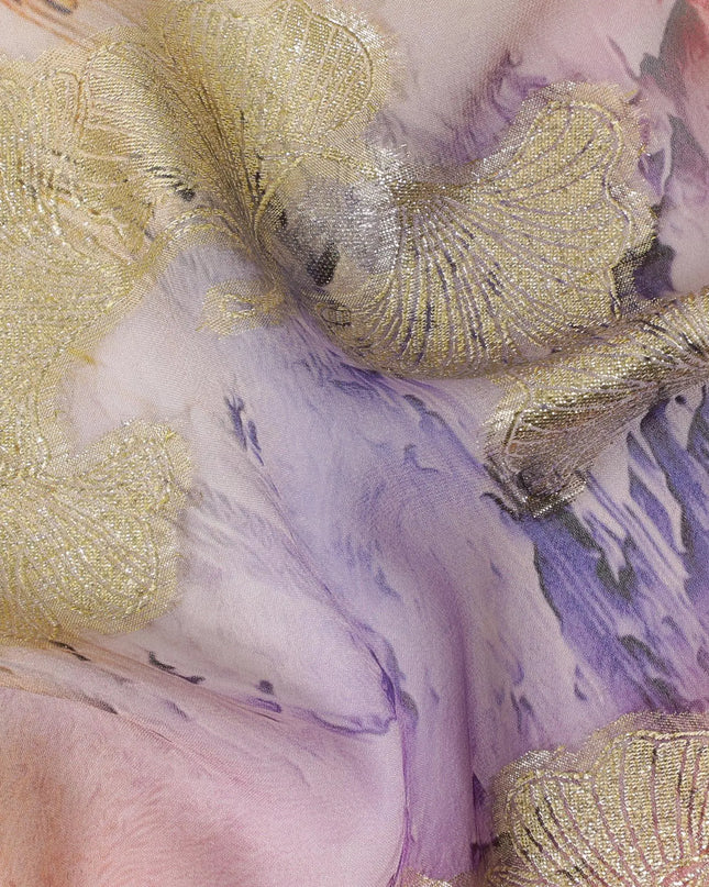 Multicolor synthetic chiffon fabric with gold metallic lurex in fancy design-D12599 Regal Fabrics