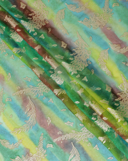 Multicolor premium pure silk chiffon fabric with gold metallic lurex in floral design-D14242