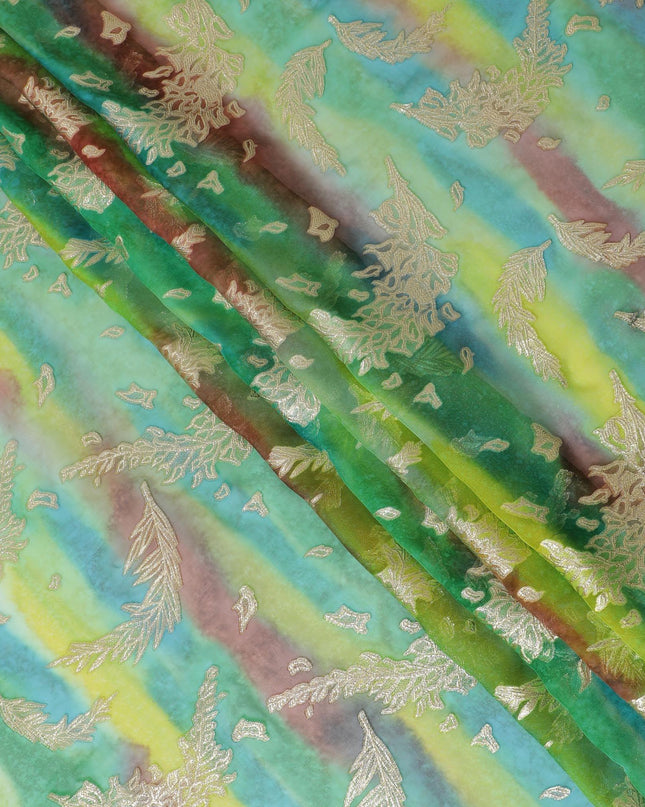 قماش شيفون حريري نقي فاخر متعدد الألوان مع لوركس معدني ذهبي بتصميم زهور-D14242