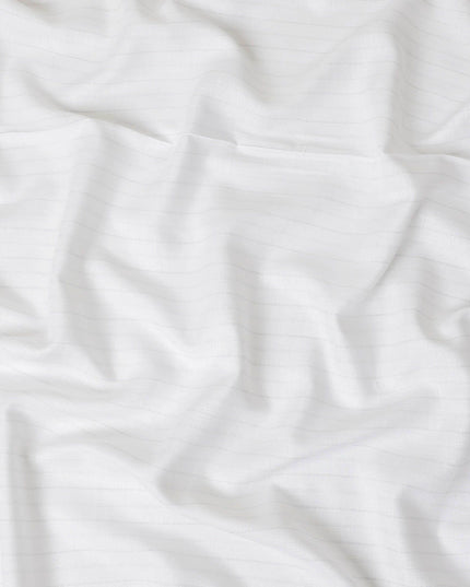 قماش الكتان النقي الأبيض الفاخر مع نسج فضي بتصميم مخطط-D11101