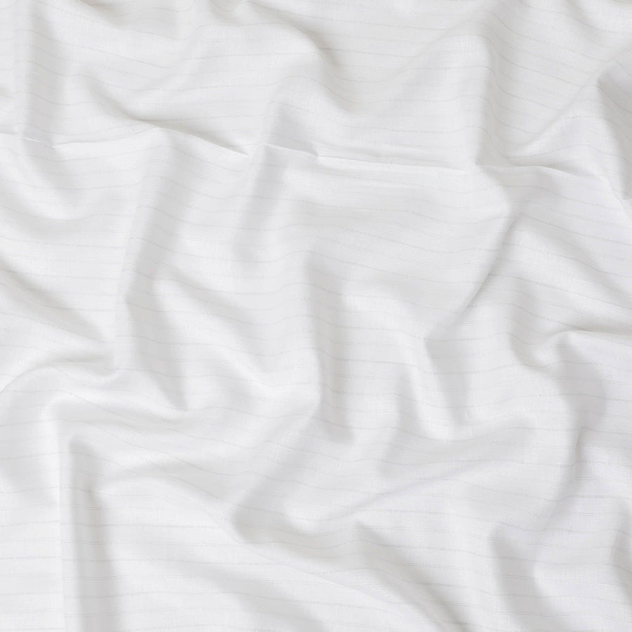 قماش الكتان النقي الأبيض الفاخر مع نسج فضي بتصميم مخطط-D11101