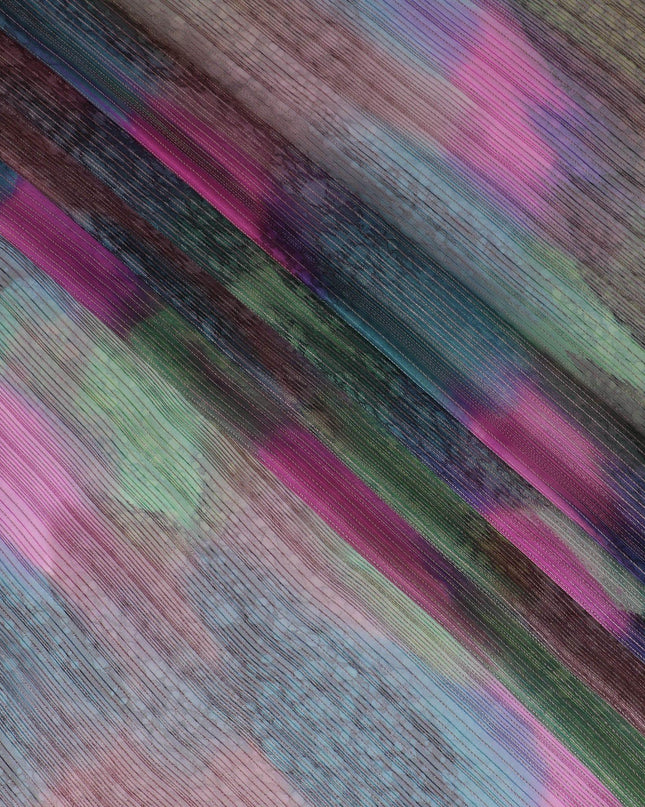 قماش شيفون من الحرير الخالص متعدد الألوان مع لوريكس معدني ذهبي بتصميم مخطط -D12617