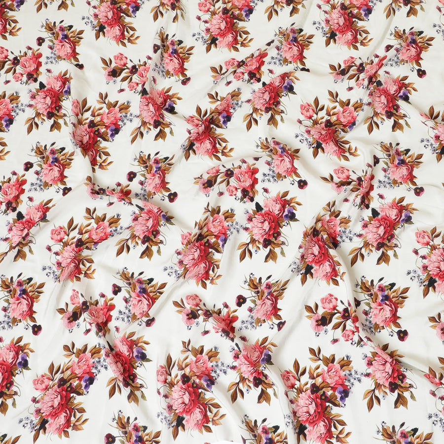 Cloud grey premium pure silk crepe fabric with multicolor print in floral design-D9404