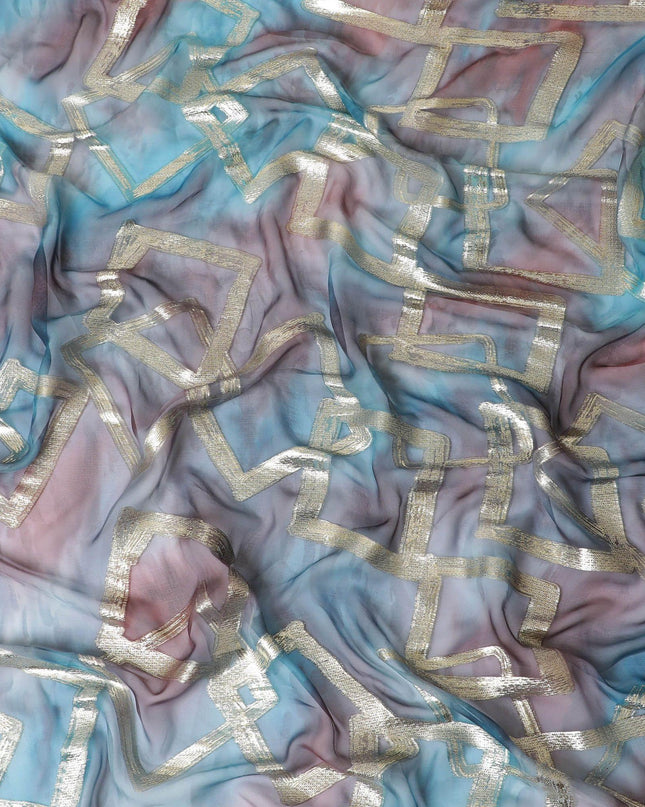 شيفون من الحرير الخالص متعدد الألوان مع لوريكس معدني ذهبي بتصميم تجريدي -D11376