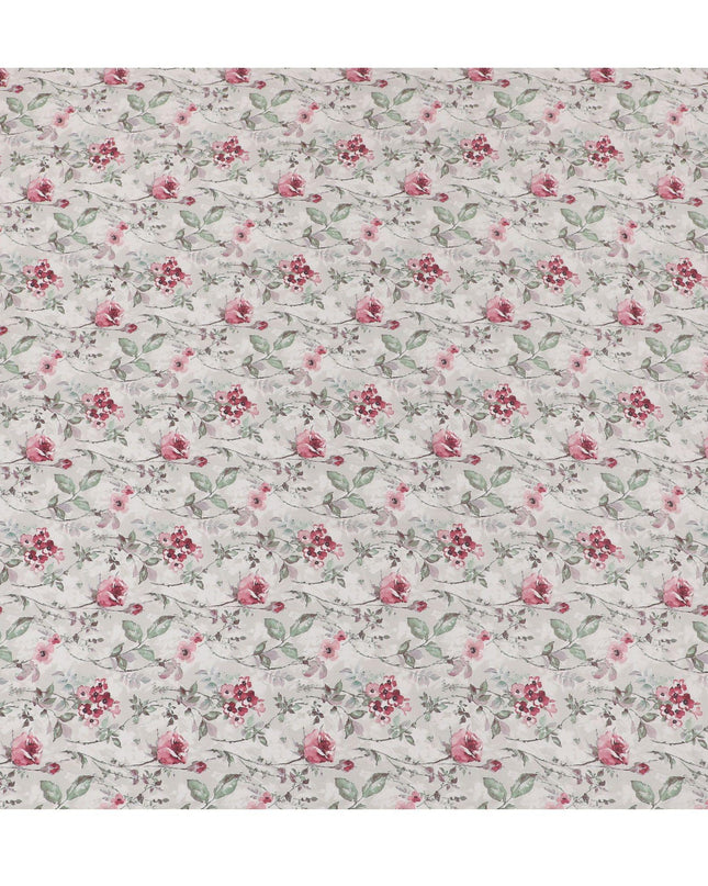 Light fawn beige synthetic crepe fabric with multicolor print in floral design-D15024