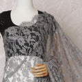 Stone grey Premium pure French chantilly lace saree having stone work in floral design-D14596