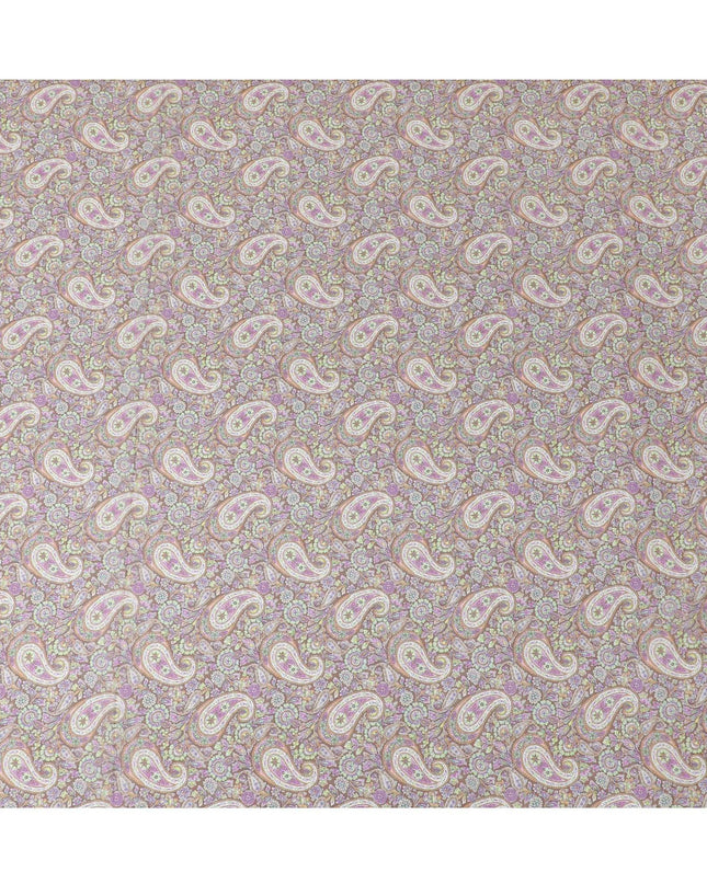 قماش شيفون صناعي بني مع طباعة متعددة الألوان بتصميم بيزلي-D11023