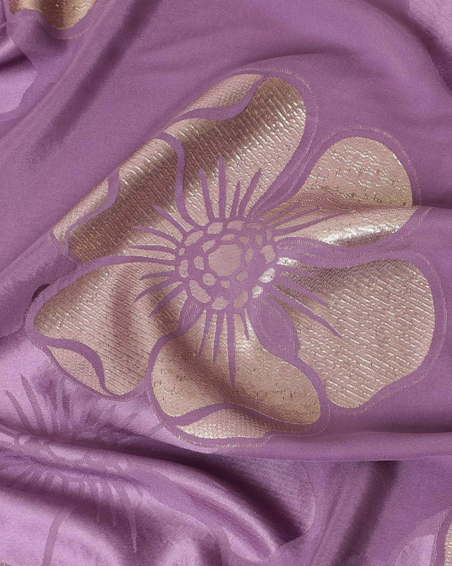 قماش كريب الحرير الخالص الفاخر مع نفس لون الجاكار والوركس المعدني الذهبي بتصميم الأزهار -D14631