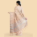 Peach linen saree with multicolor embroidery in floral design-D12799 Regal Fabrics