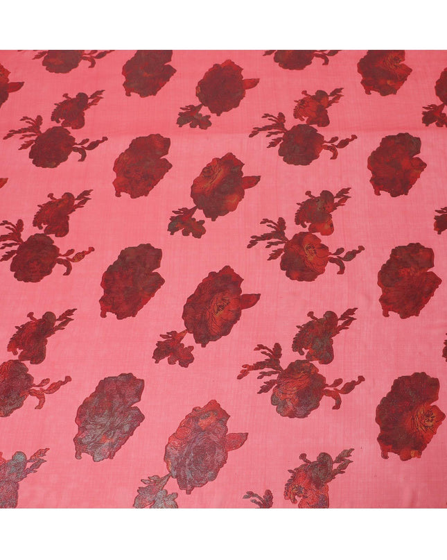 قماش من الشيفون الحريري الخالص الفاخر باللون الأحمر القرمزي مع لوركس معدني متعدد الألوان بتصميم الأزهار -D9700