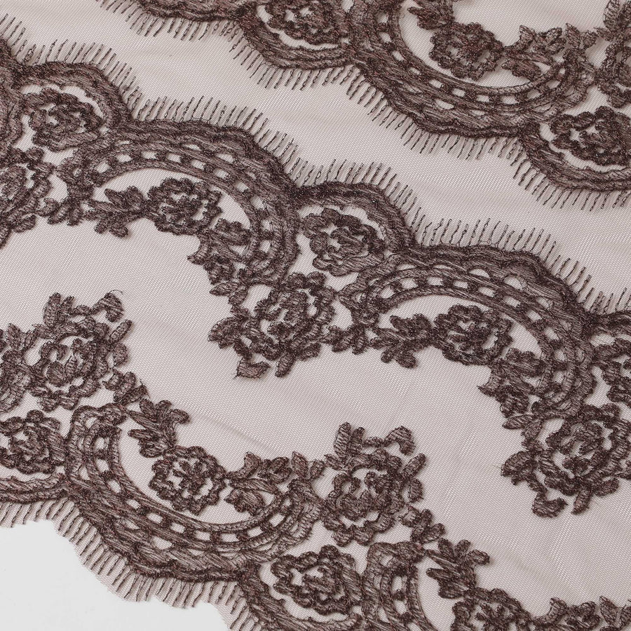 نسيج تول نايلون بني معدني بتصميم تجريدي