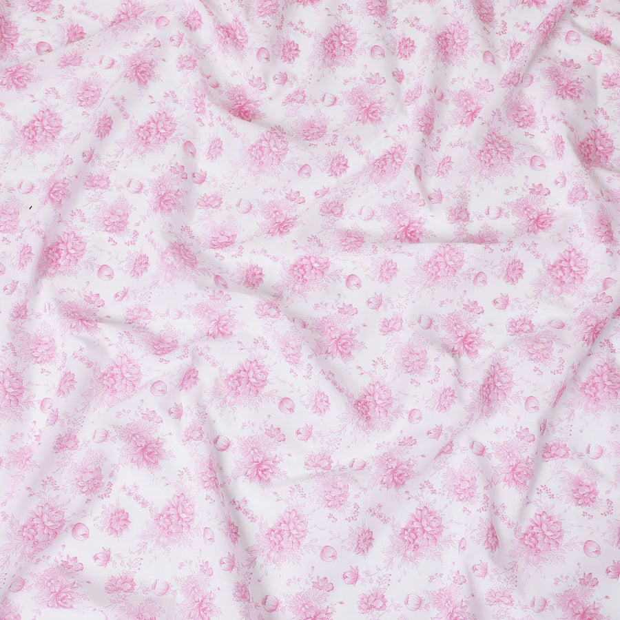 قماش فوال قطني أبيض مع طباعة وردية صغيرة بتصميم زهور-D15052