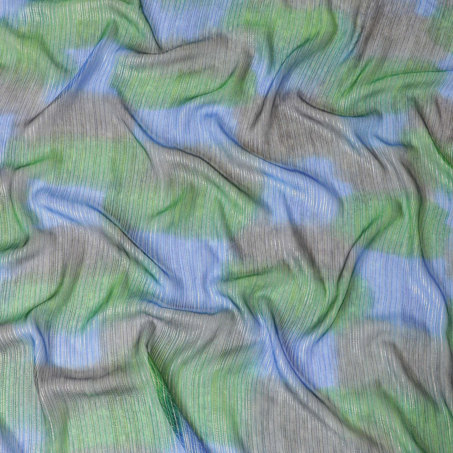 Multicolor pure silk chiffon printed fabric with gold metallic lurex in stripe design-D8948