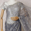 Coin grey Premium silk organza saree with gold bead work having sequin work and pearl work in floral design-D15593