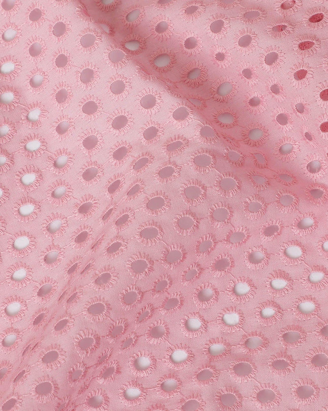 Baby pink cotton voile fabric with same tone embroidery in chikankari design-D12478