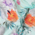 Vista green synthetic crepe fabric with multicolor print in floral design-D10013 Regal Fabrics