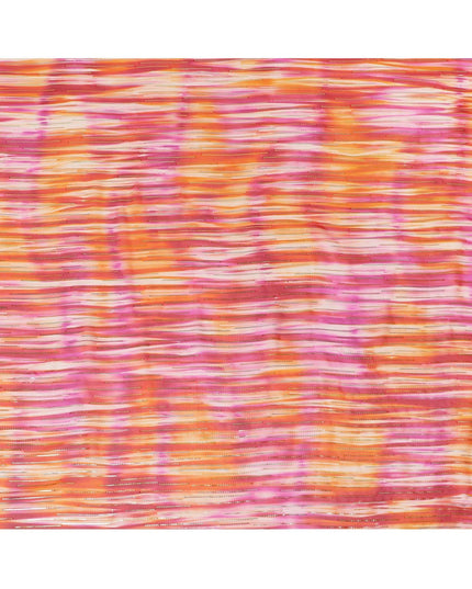 قماش شيفون من الحرير الخالص باللون الوردي مع لوريكس معدني ذهبي وفضي بتصميم مخطط -D13982