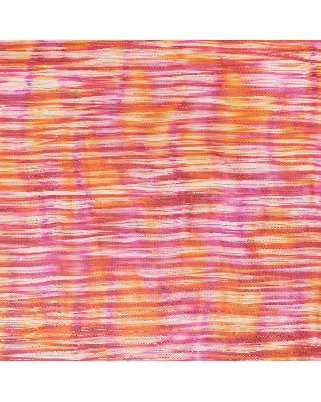 قماش شيفون من الحرير الخالص باللون الوردي مع لوريكس معدني ذهبي وفضي بتصميم مخطط -D13982